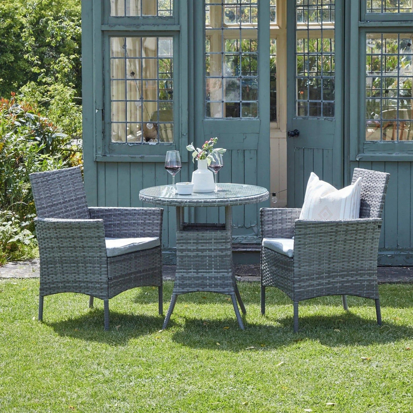 Kemble 2 Seater Rattan Garden Bistro Dining Set - Grey - Laura James