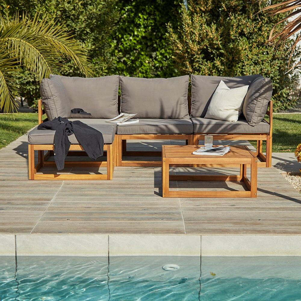 Rowan 3 Seater Wooden Garden Sofa Set with Coffee Table - Laura James