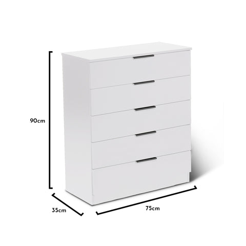 Essie White Chest of 5 Drawers - Laura James