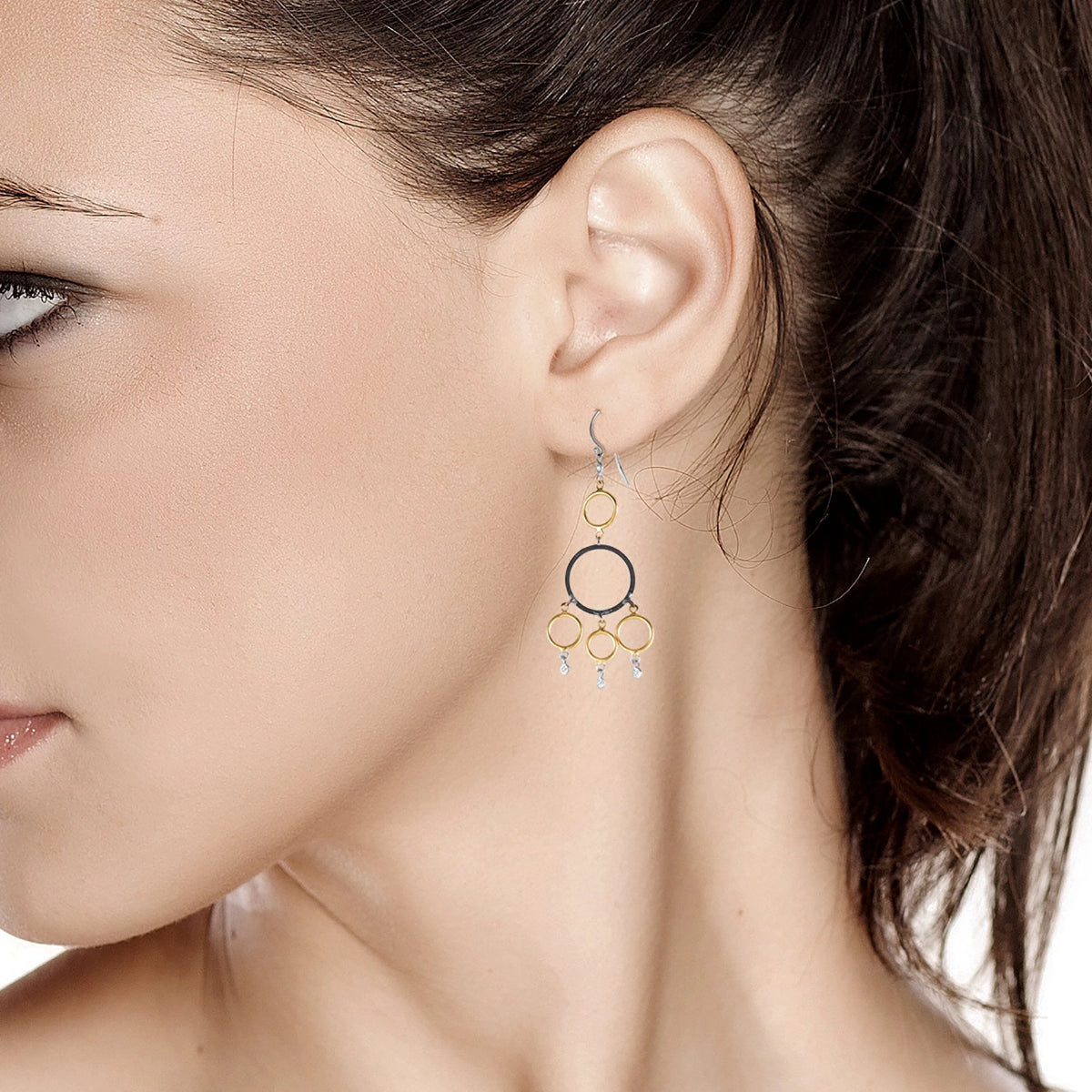 14 Karat Hoop Diamond Earrings with Blacken Circles