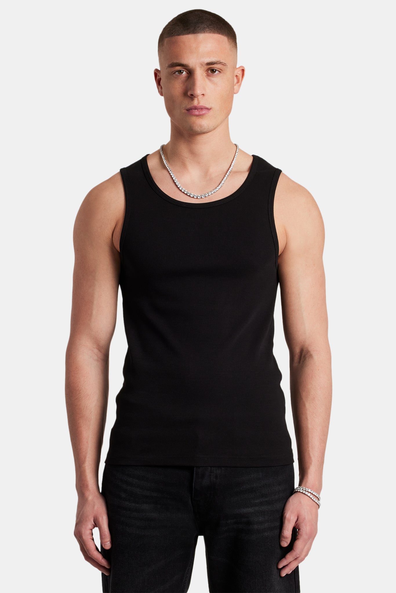 Cernucci Muscle Fit Ribbed Vest - Black