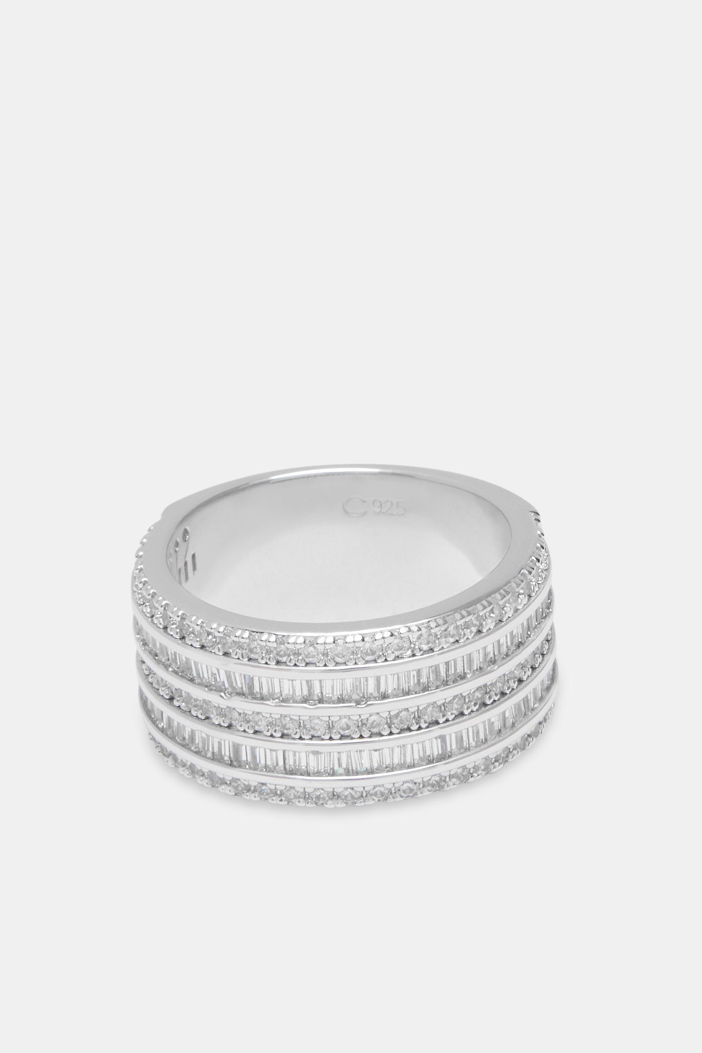 925 5 Row Baguette & Pave Ring - White