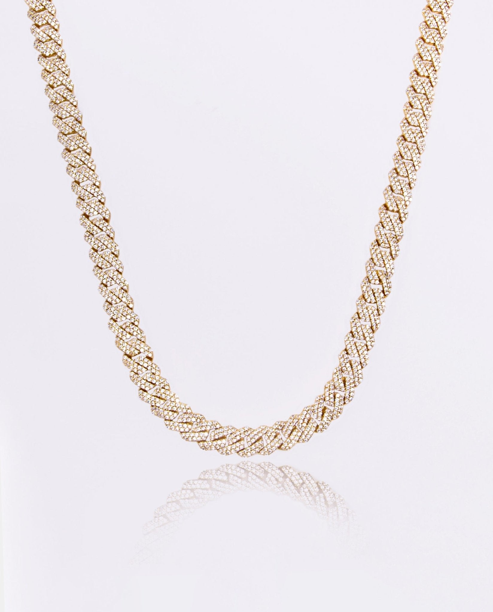 10mm Iced Prong Link Chain - Gold