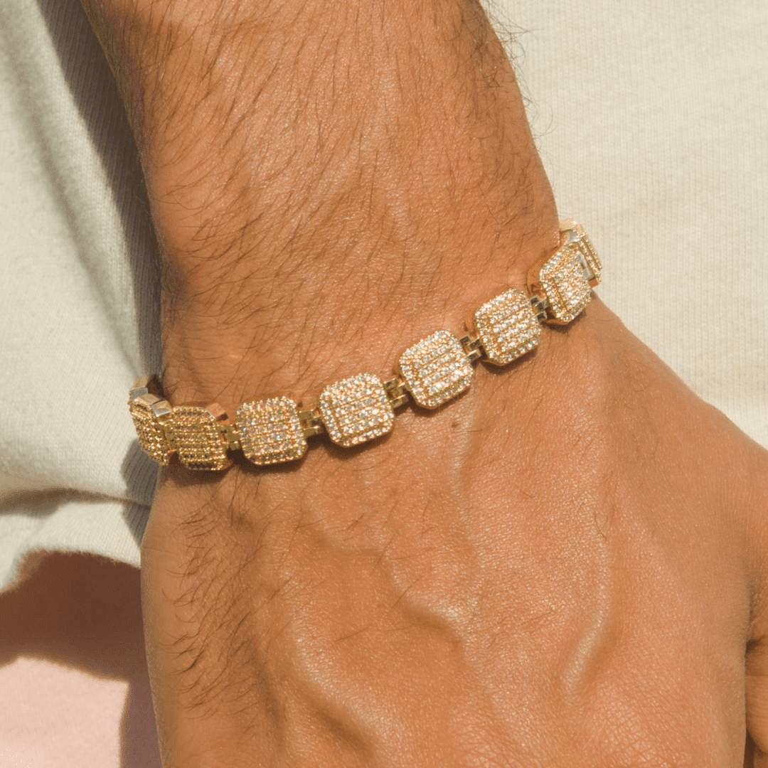 10mm Iced Cushion Link Bracelet - Gold