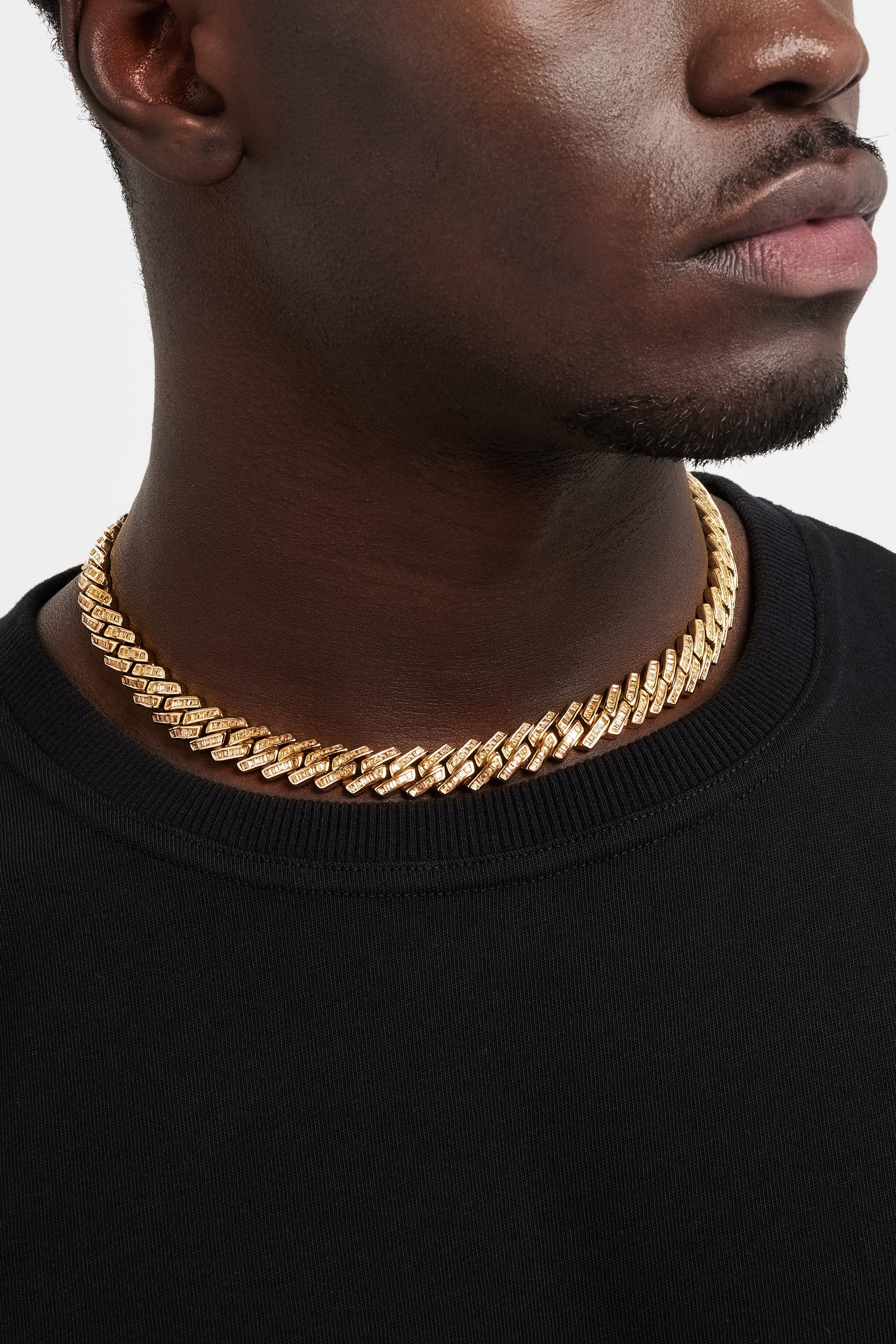 12mm Baguette Prong Cuban Chain - Gold