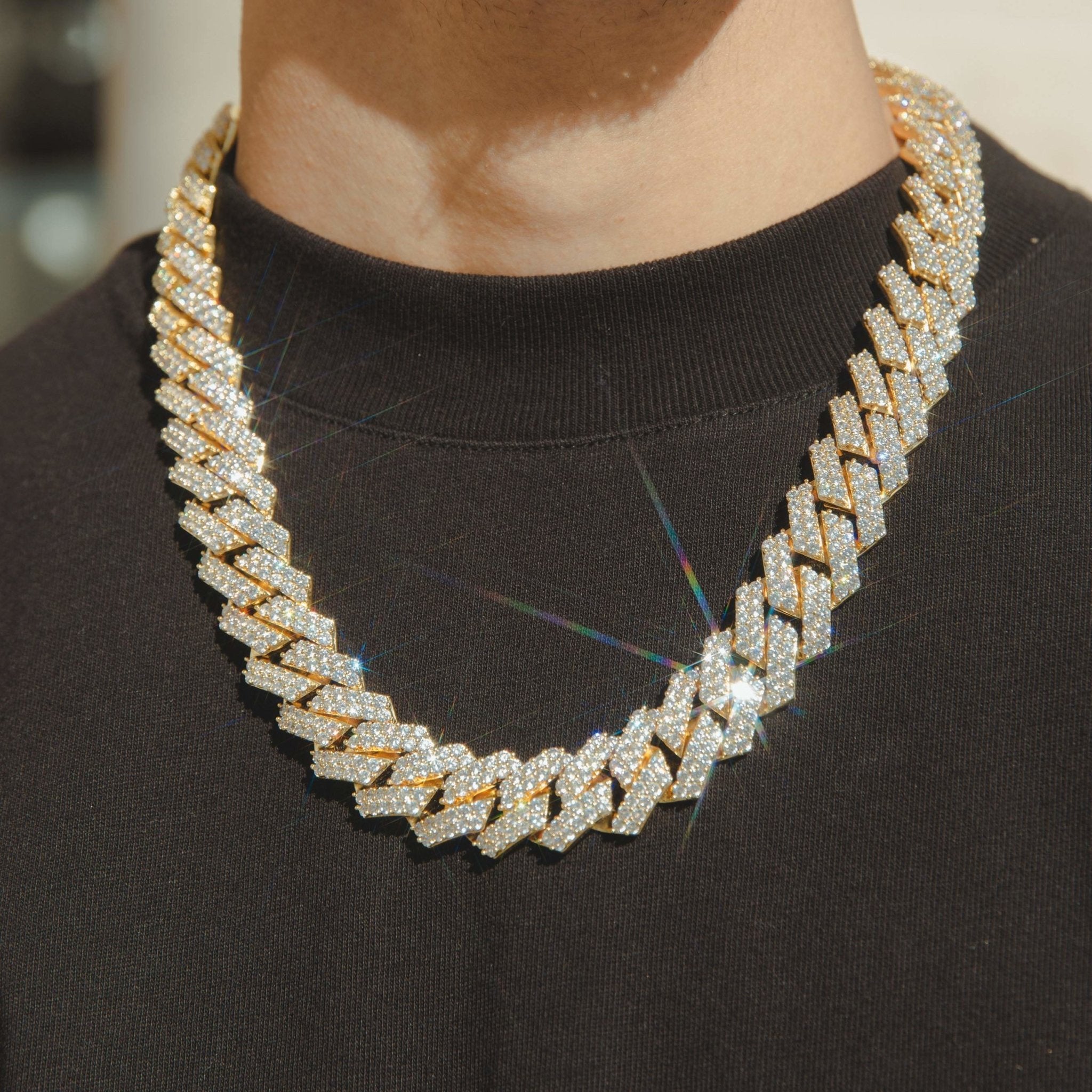 19mm Iced Prong Link Chain - Gold