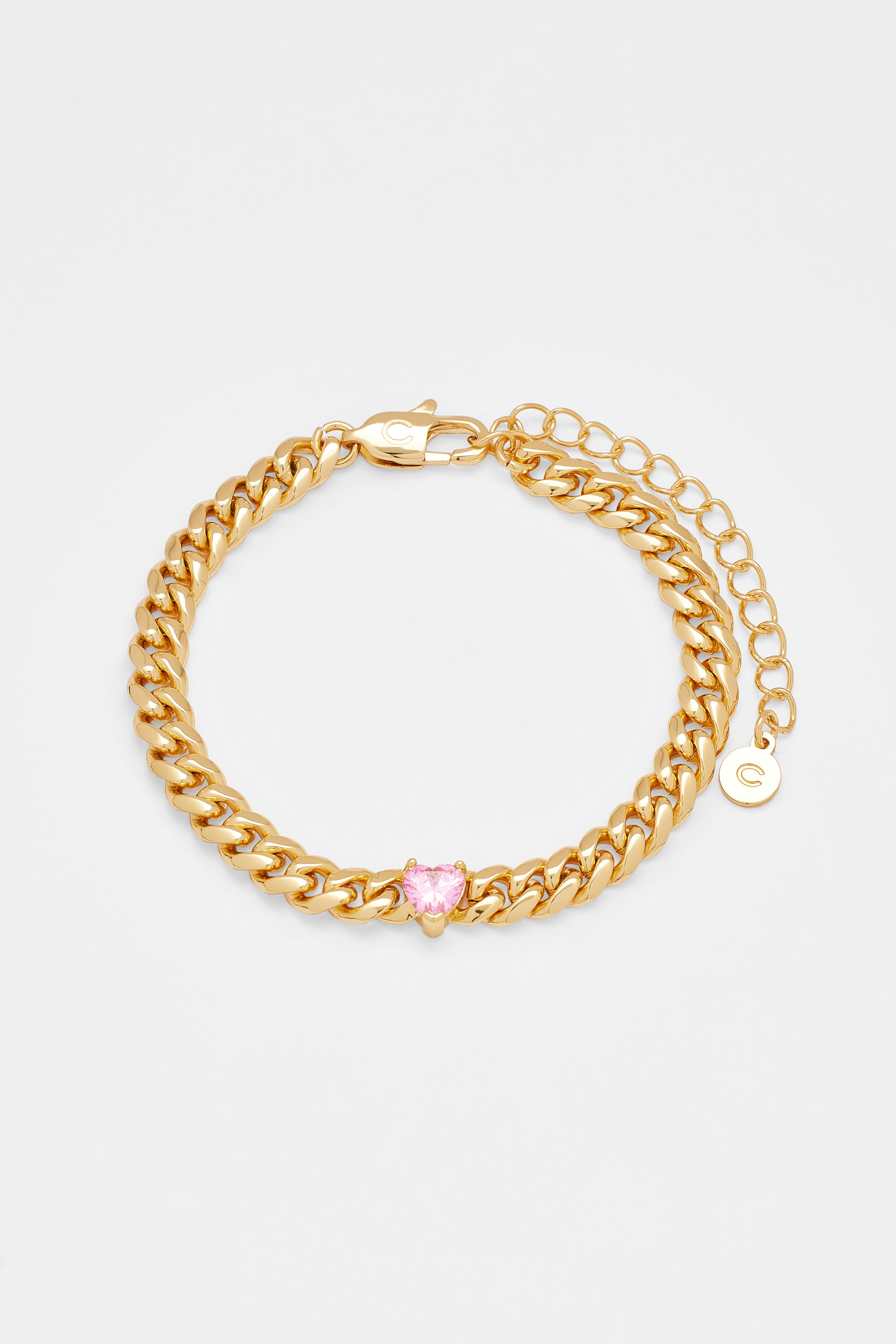 5mm Cuban Bracelet With Heart Stone - Gold