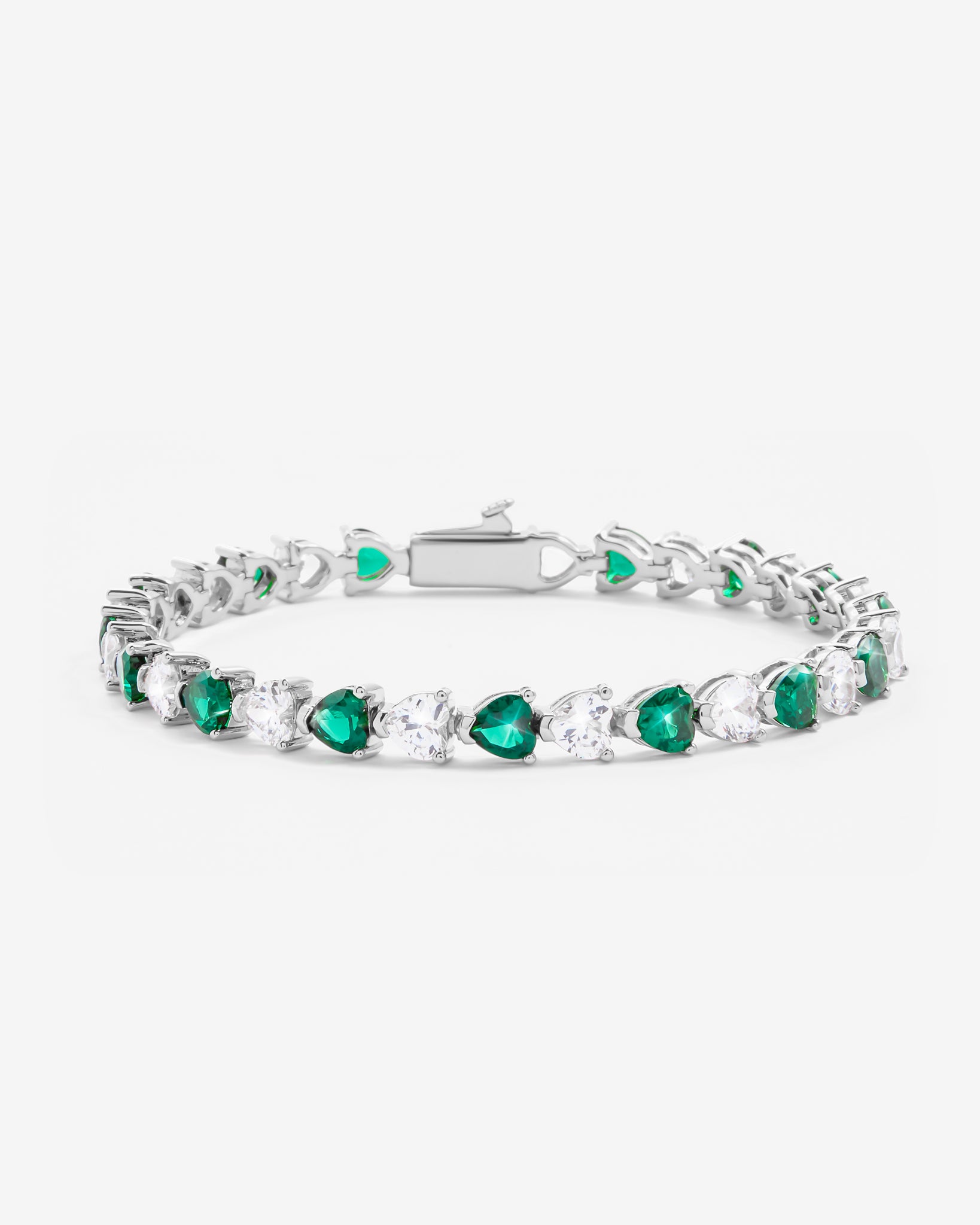 5mm White & Green Heart Tennis Link Bracelet