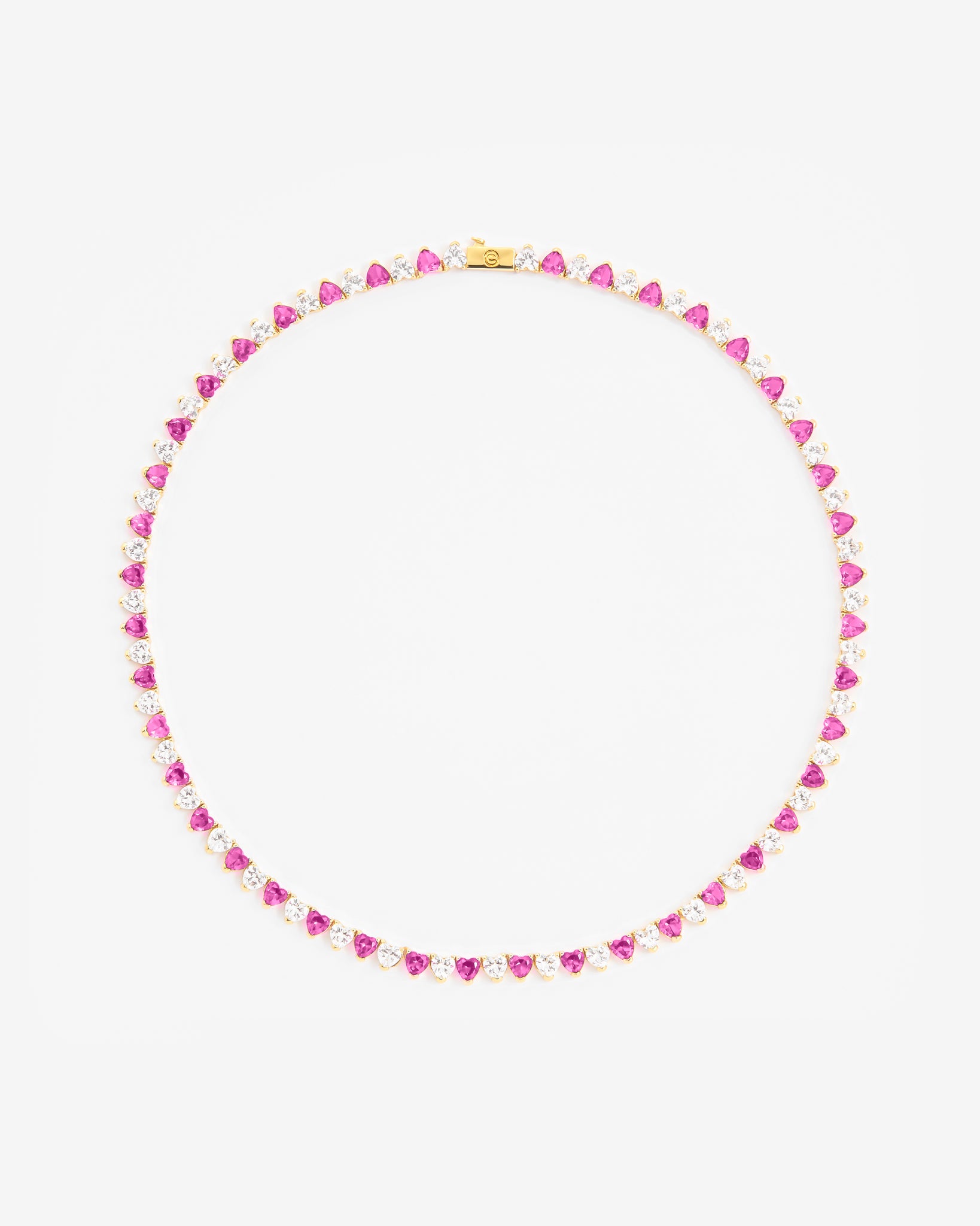 5mm White & Pink Heart Tennis Link Chain - Gold