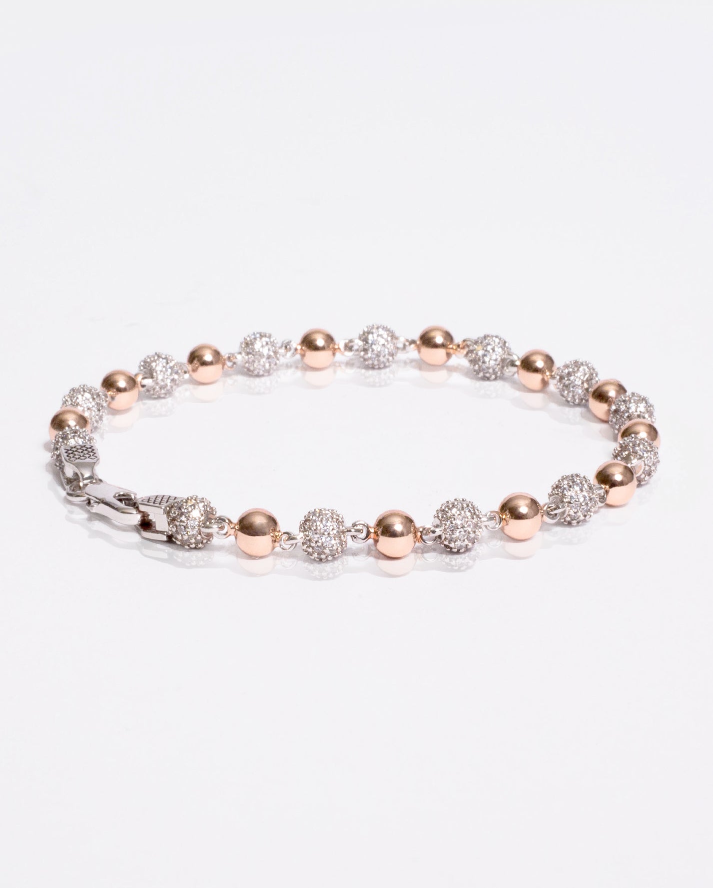 5mm Iced & Plain Ball Bracelet - 2 Tone