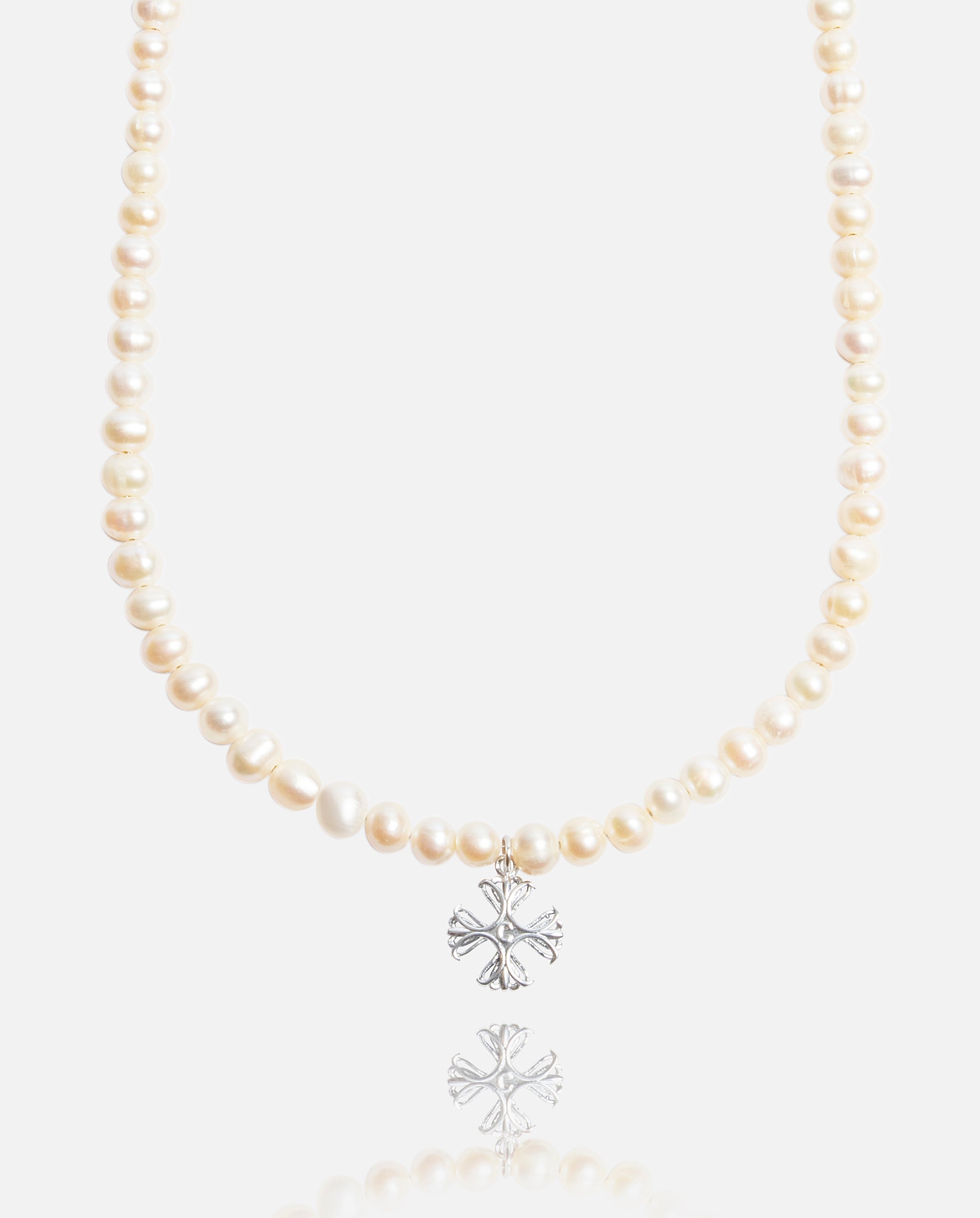 6mm Pearl + Cross Pendant Necklace