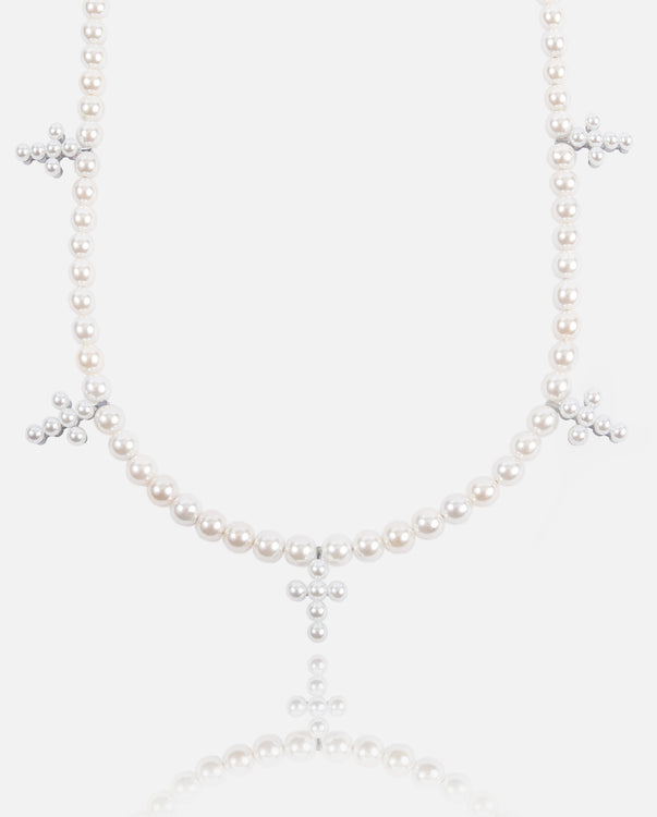 6mm Pearl + Cross Pendant Necklace – Cernucci