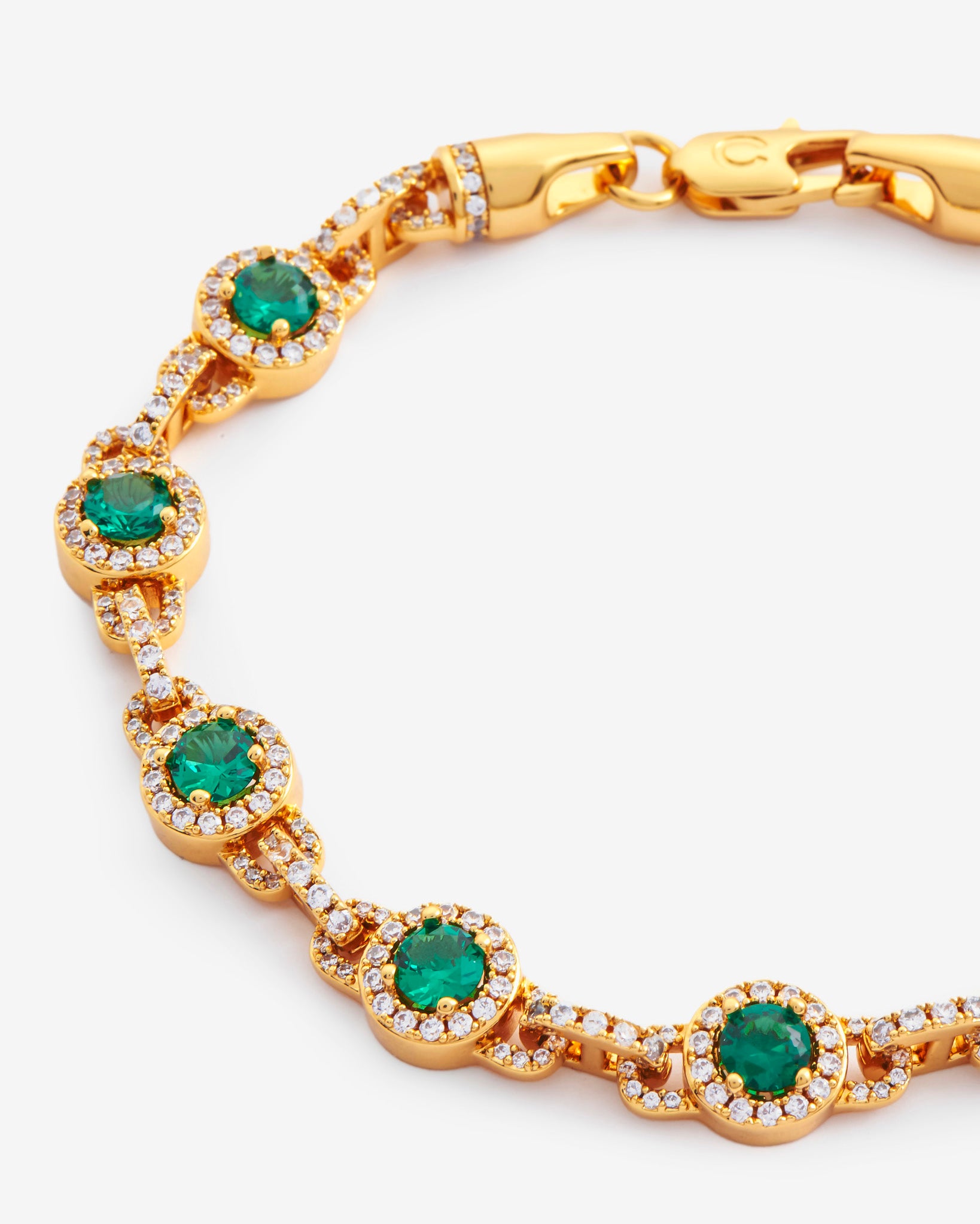 9mm Green Centre Stone Link Bracelet - Gold