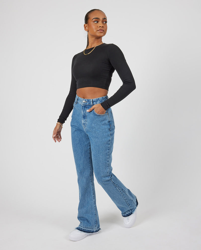 Tonal Panelled Flare Detail Jeans - Mid Blue – Cernucci