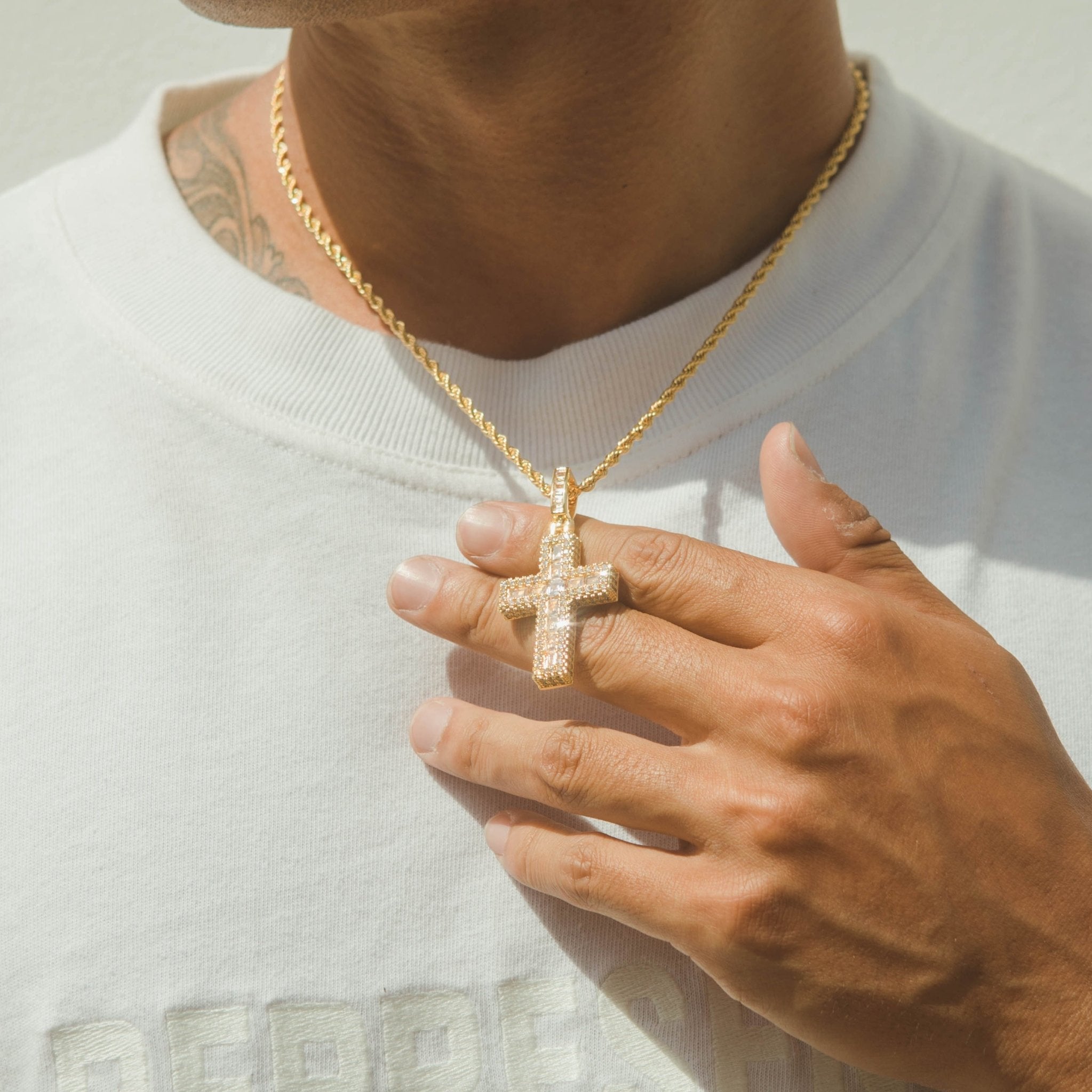 Baguette Cross Pendant - Gold