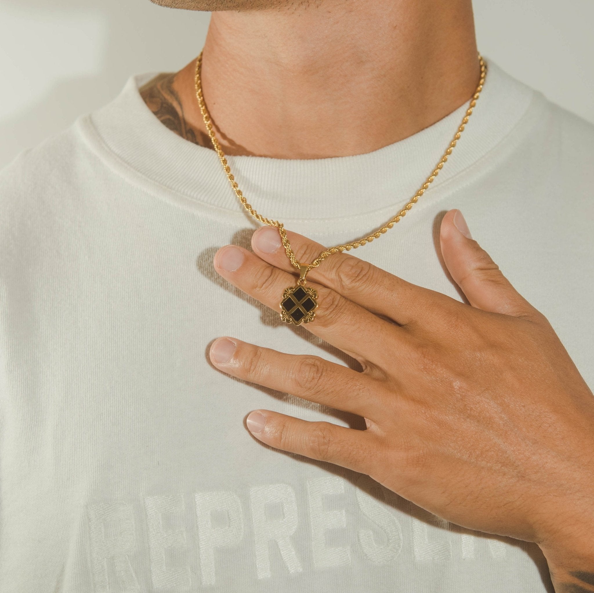 Black Royal Cross Pendant - Gold