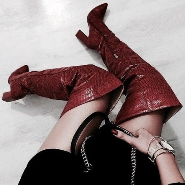 python thigh high boots