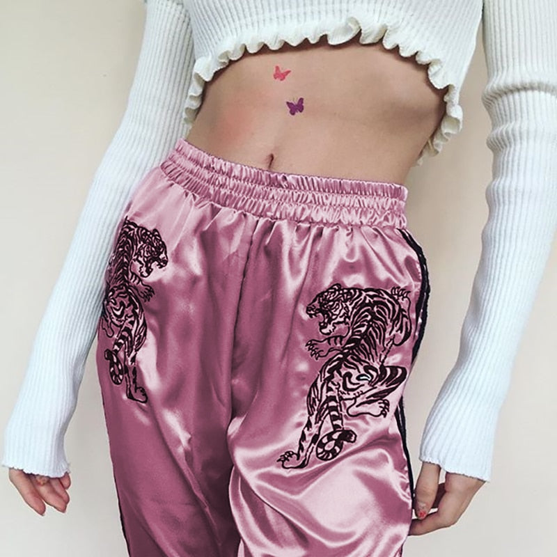 lilac satin joggers