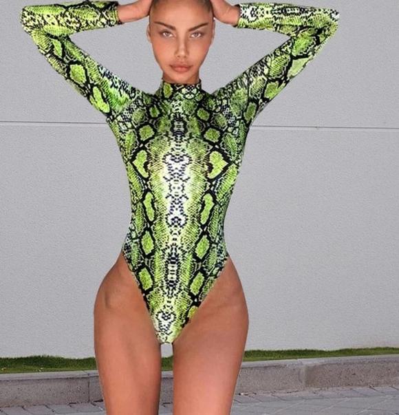 green snakeskin bodysuit