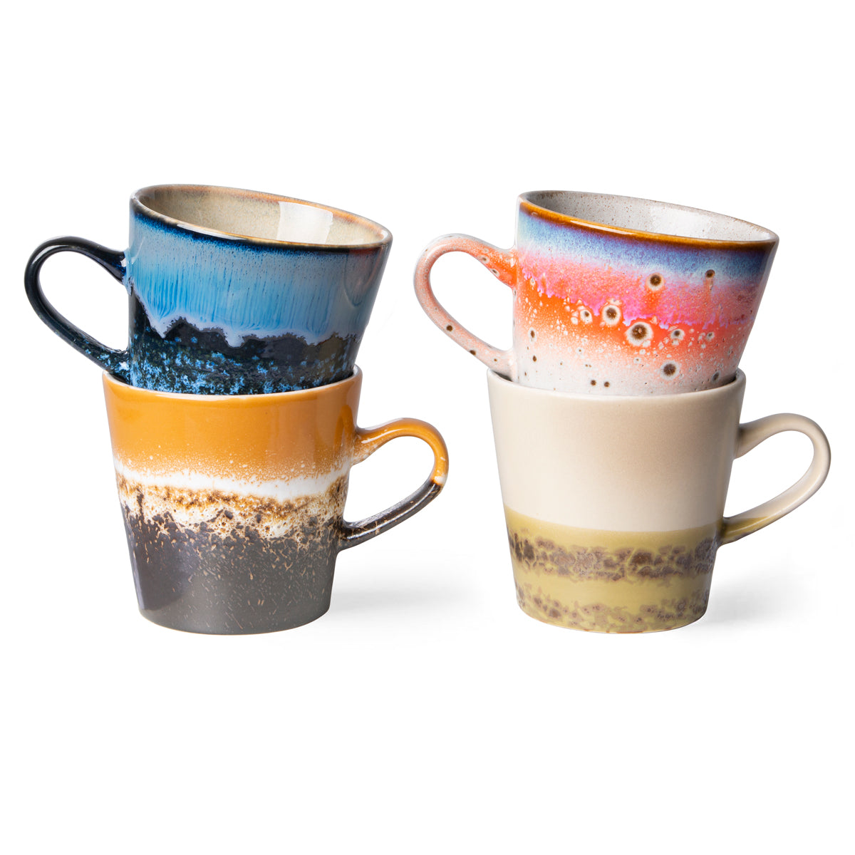 HKliving - Set of 4 70's Ceramic Espresso Mugs - Ceramic | 80ml