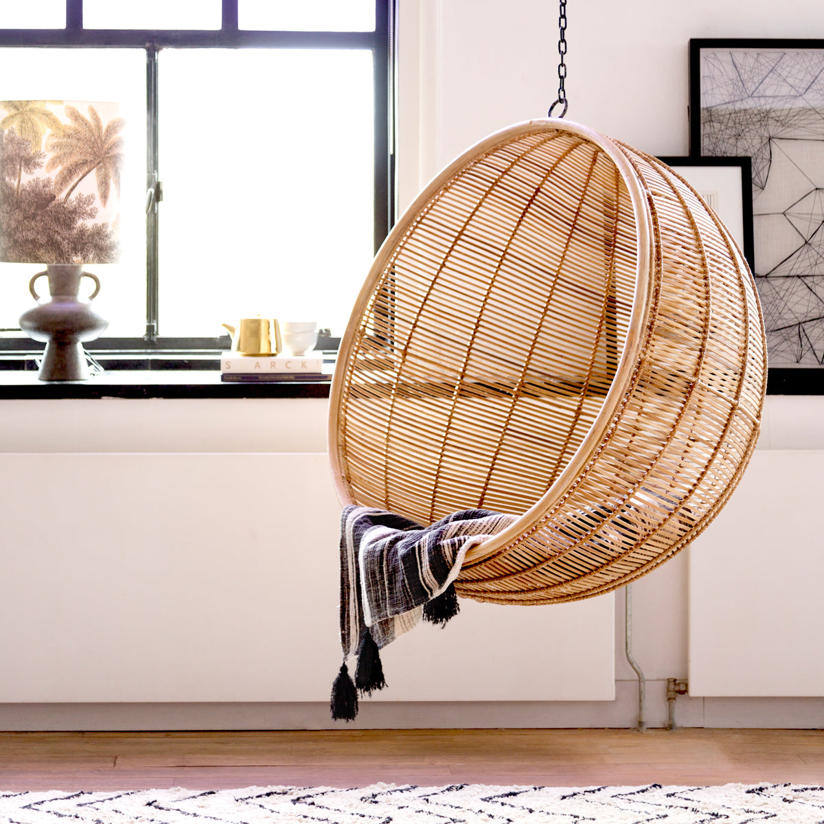 rattan hanging bowl chair natural bohemian | Washable mice from Maileg