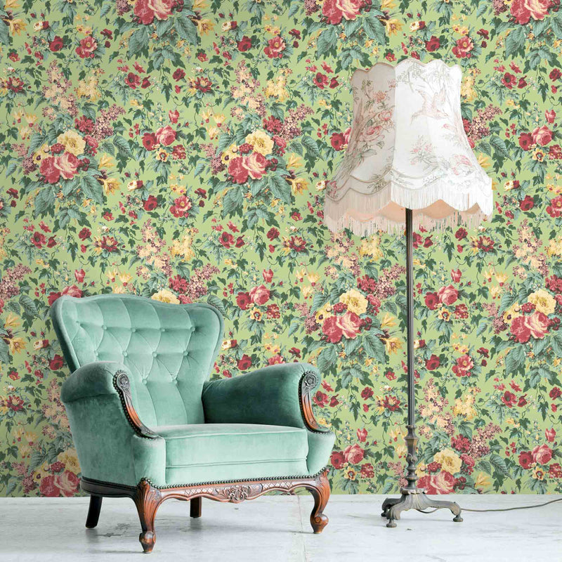 Hình ảnh phủ tường hoa lá xanh vintage sẽ đưa bạn trở về thời kỳ đẹp đẽ và lãng mạn của những năm