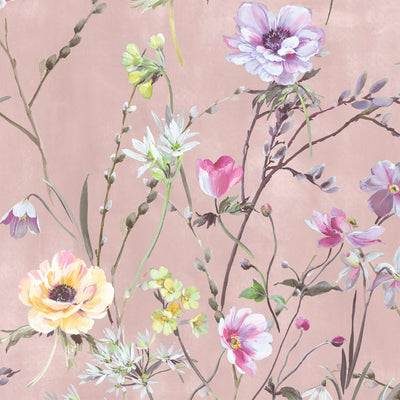 Blossoms & Birds Dusky Pink Wallpaper