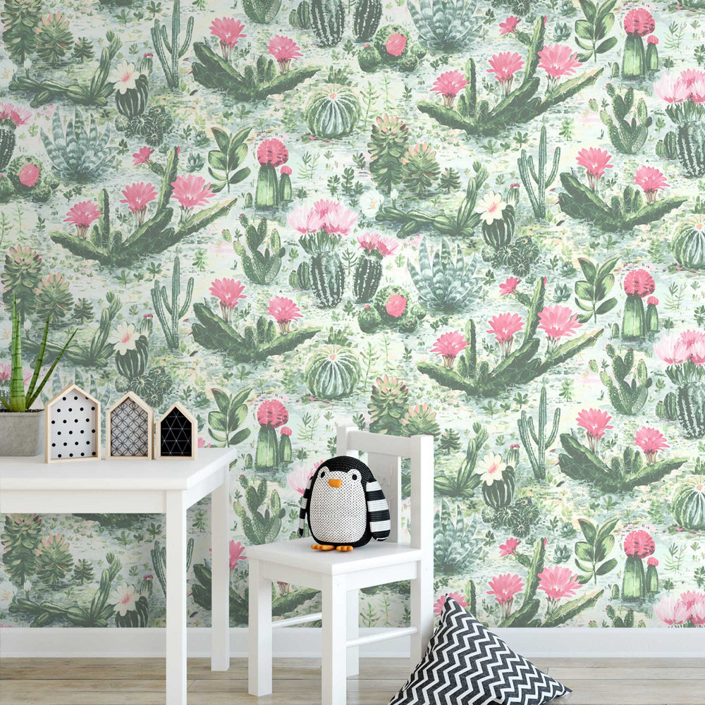 Cacti Green Pink Wallpaper By Woodchip Magnolia