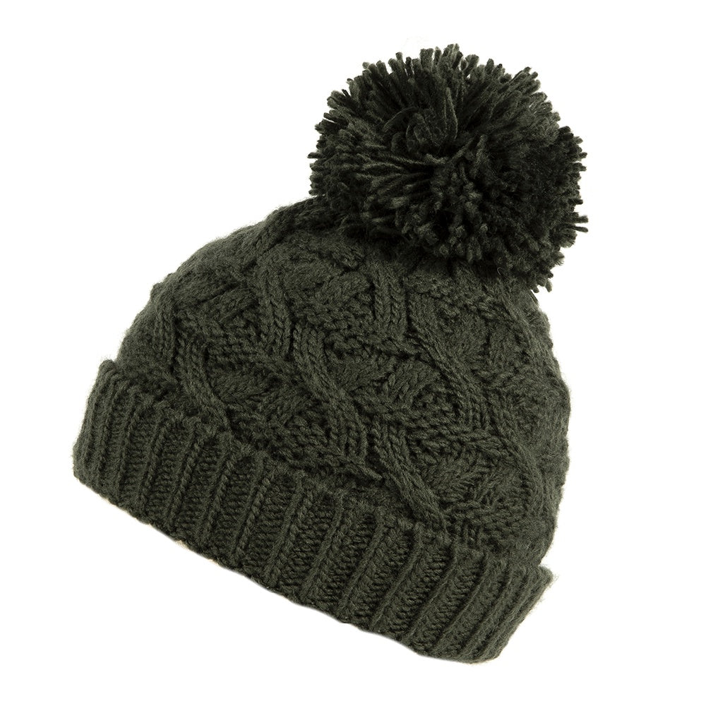 Fraas Hat 667119, Cable Knit Faux Fur Pompom Mid Grey 960