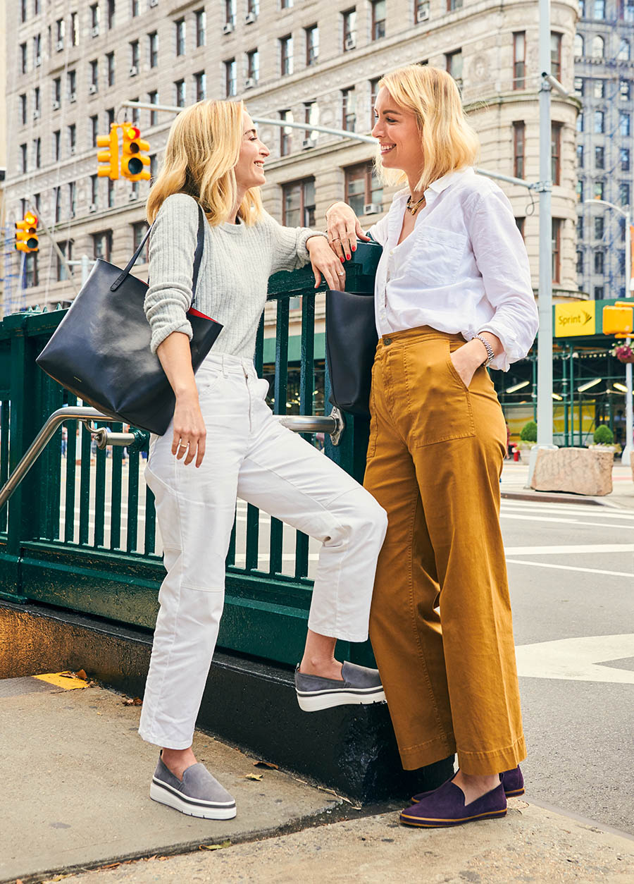 Alex Schinasi and Lee Rotenberg wearing our Cement Sutton Sneaker and Purple Heart Sutton Slip On in New York City