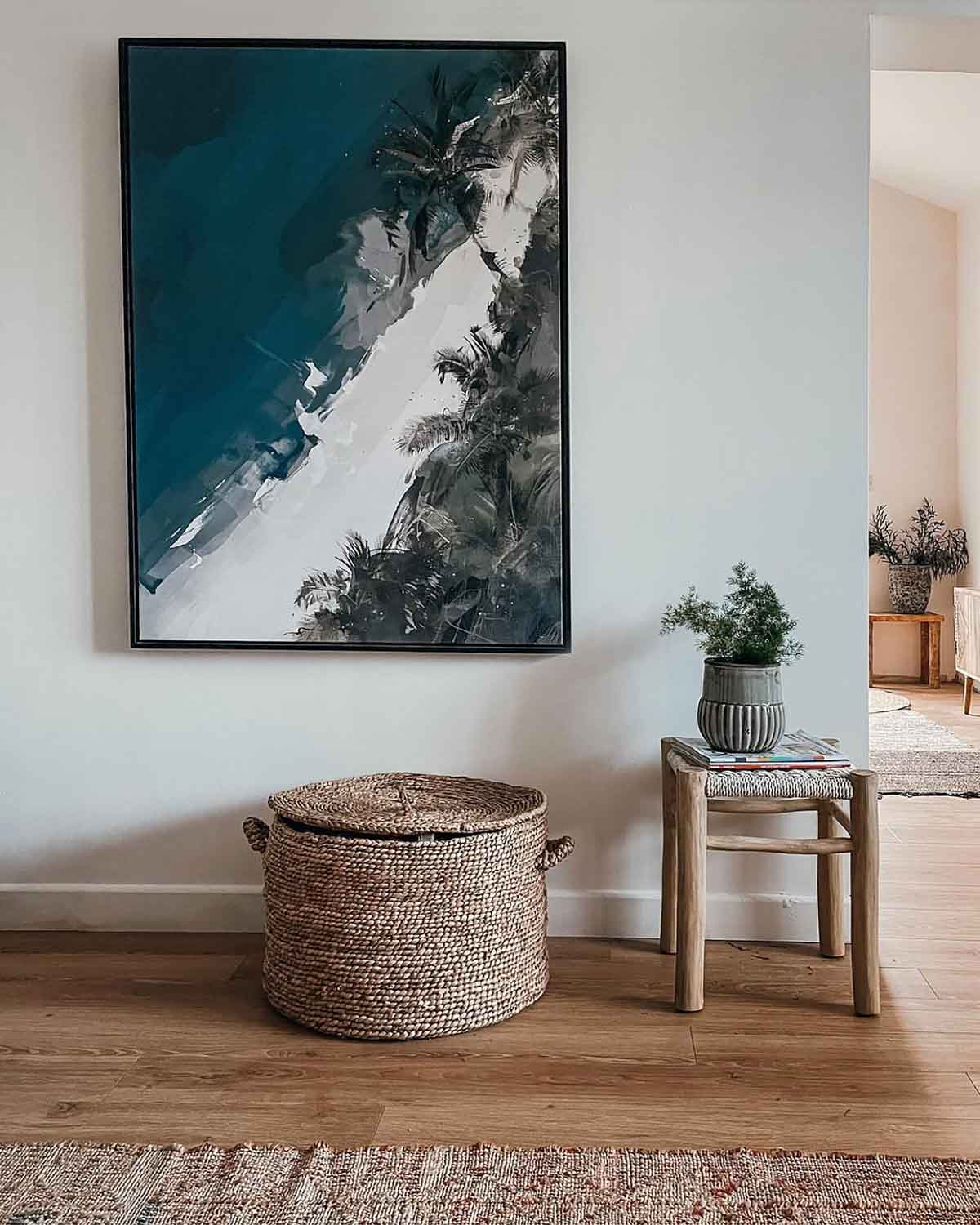 Green Lili Beach Days canvas in a cosy living room
