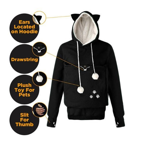 cat hoodie with zipper pouch