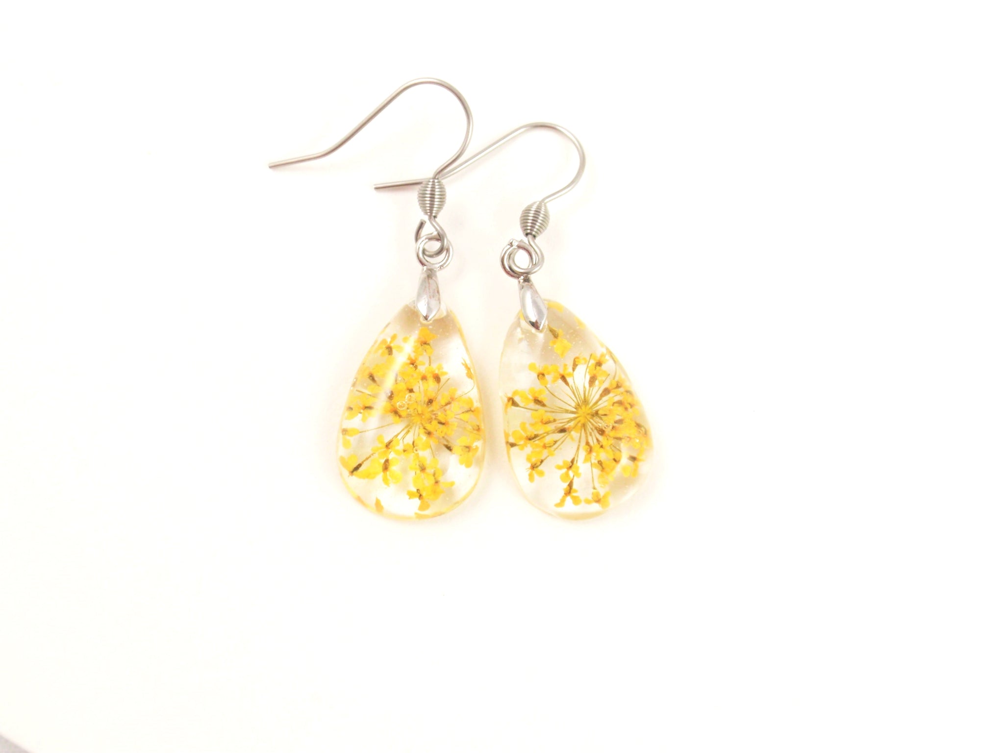Handmade Pressed Flower earrings, Yellow flower earrings - Smile with ...