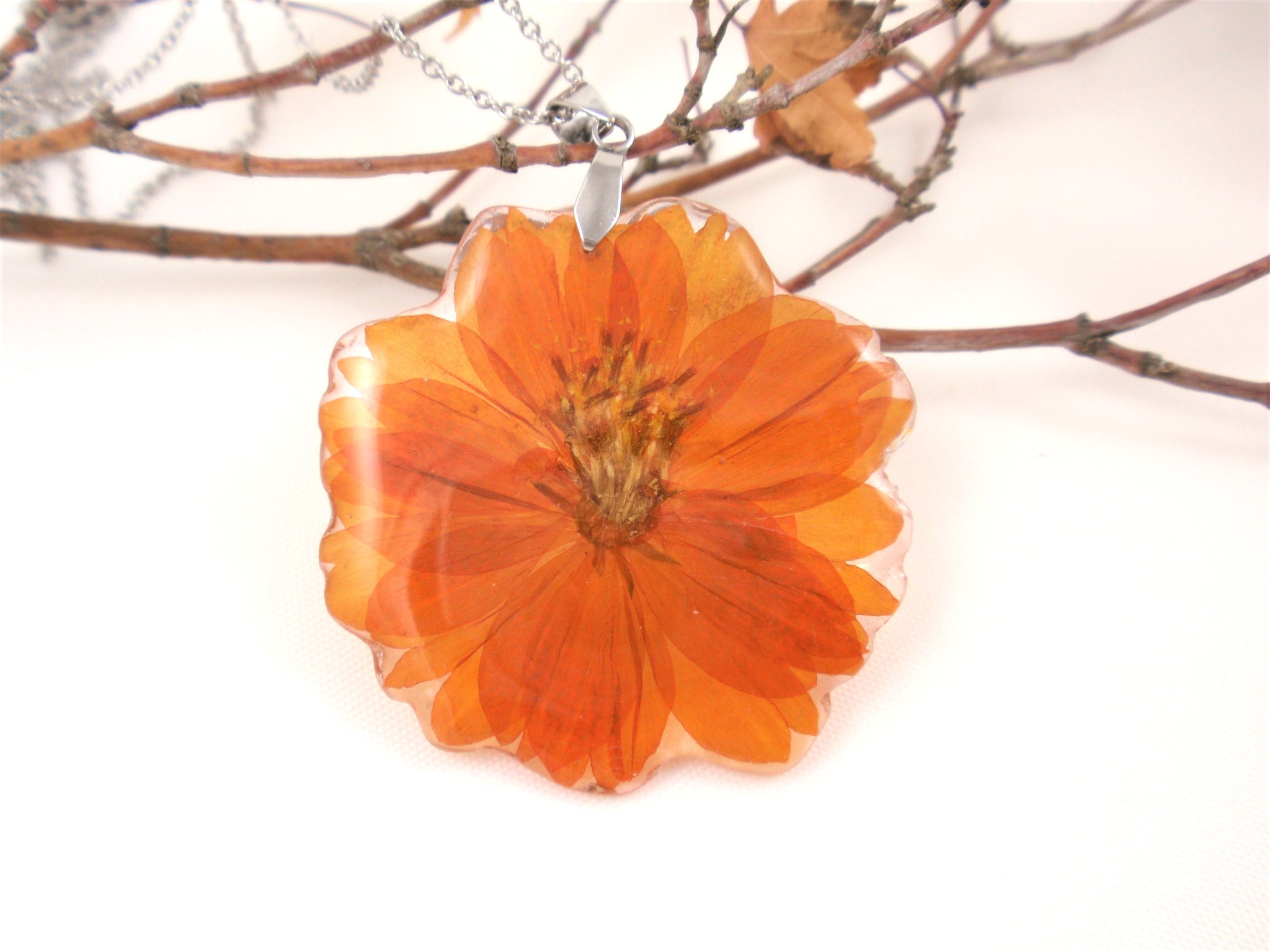 orange-cosmos-flower-necklace-nature-jewelry-birth-month-october