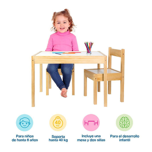 Mesa y 2 Sillas para Niños Montessori Fabricado en Madera de Abedul y MDF Shimy - Redlemon