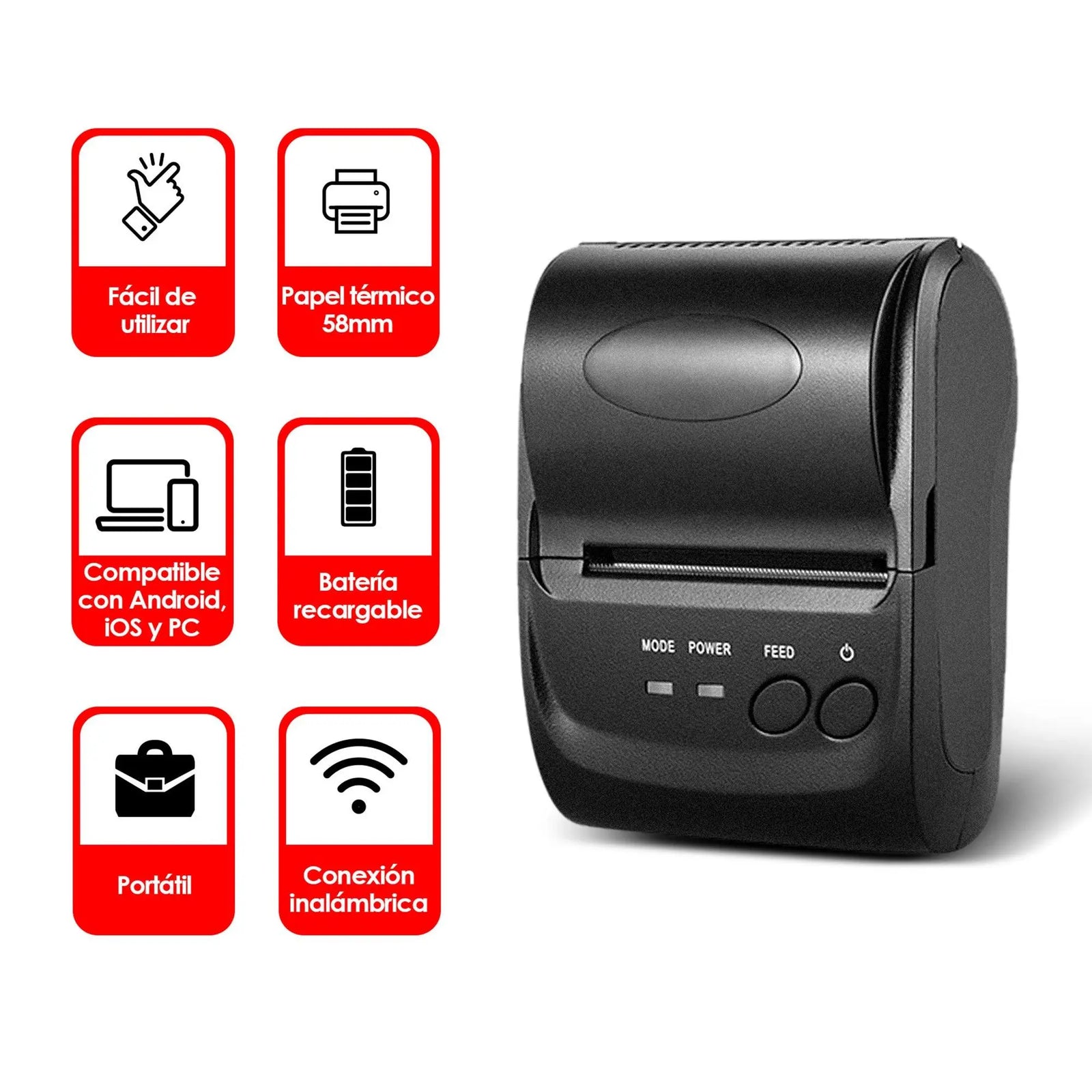 Mini Impresora Térmica Portátil Bluetooth Inalámbrica Para Tickets Y Recibos Pos Pdv 58mm 6661