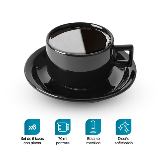 Tazas para Café Espresso con Platos Base Metálica Casa Litus