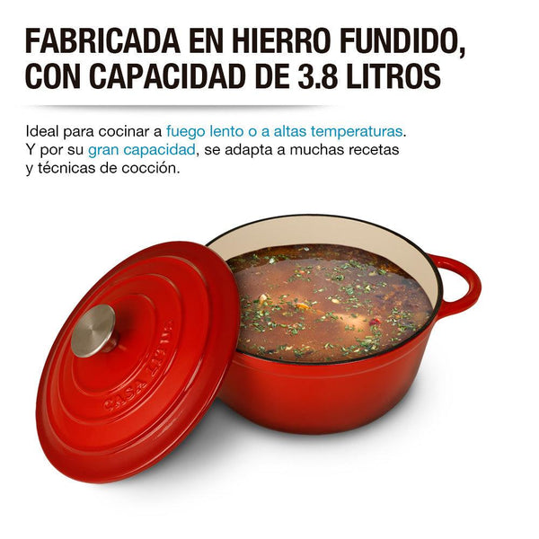 Olla de Hierro Fundido Esmaltada 3.8L Horno Holandés Dutch Oven