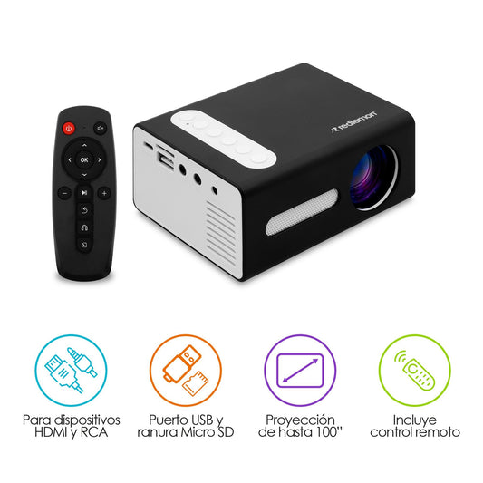 Proyector Portátil Mini HDMI, RCA, Memoria USB y Micro SD - Redlemon