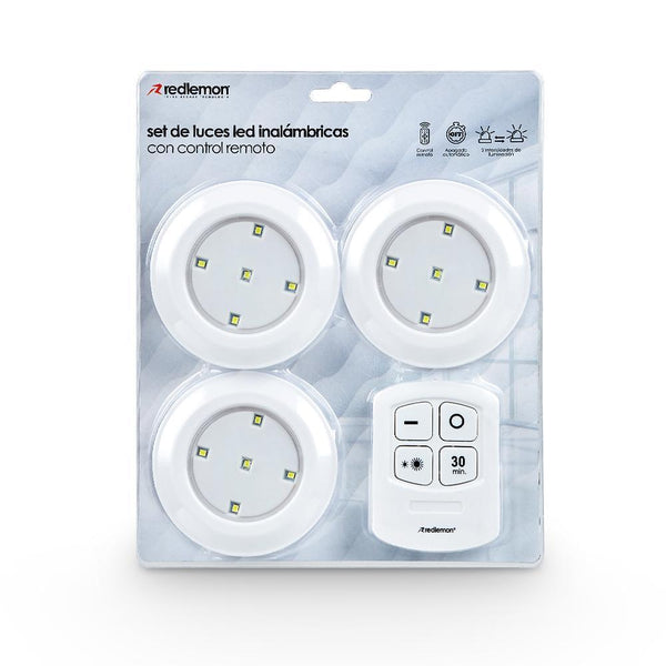 Luces LED Inalámbricas Adheribles con Control Remoto (3 piezas), Apagado Automático, 2 Intensidades - Ecart