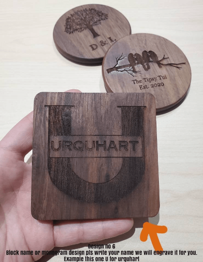 1-5 PCS Walnut Coasters with Holder Engraved Wooden Coasters