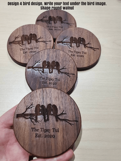 1-5 PCS Walnut Coasters with Holder Engraved Wooden Coasters