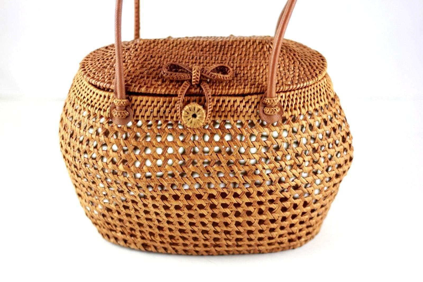 Angie Wood Creations Round ATA Bali High Quality Rattan Handbag