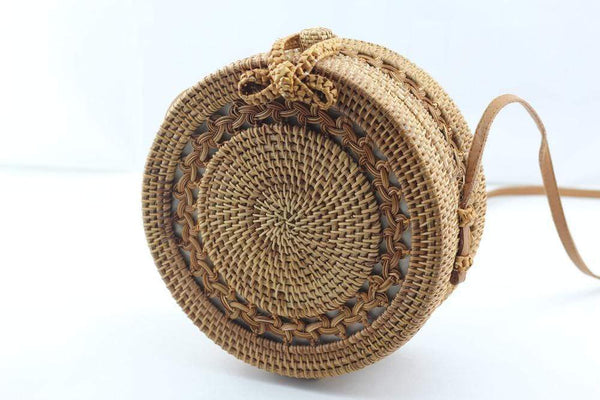 Angie Wood Creations Round Ata Bali High Quality Rattan Handbag