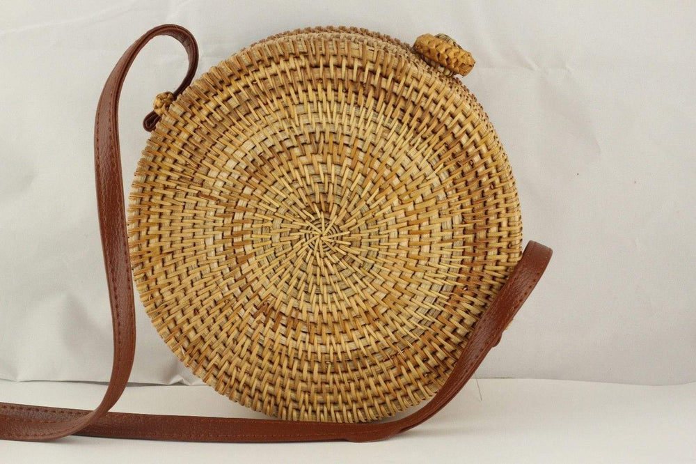Handmade Round Ata Rattan Handbag Star Style at Angie Wood Creations