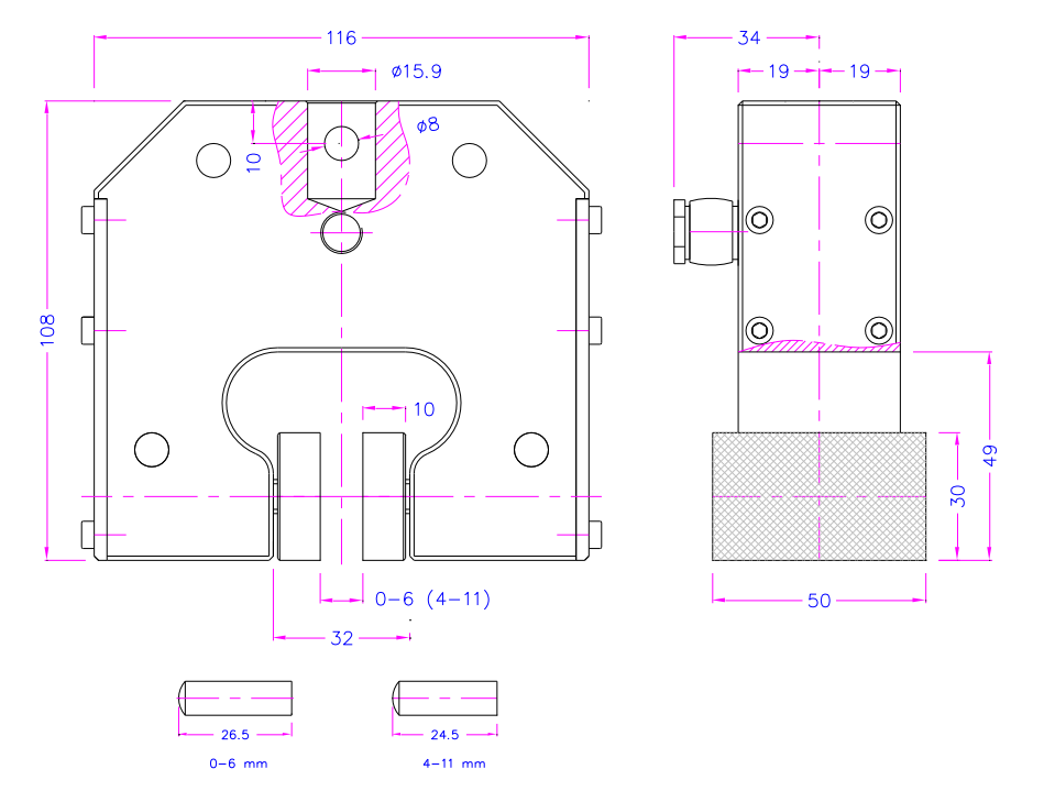 Pneumatic grip dimensions