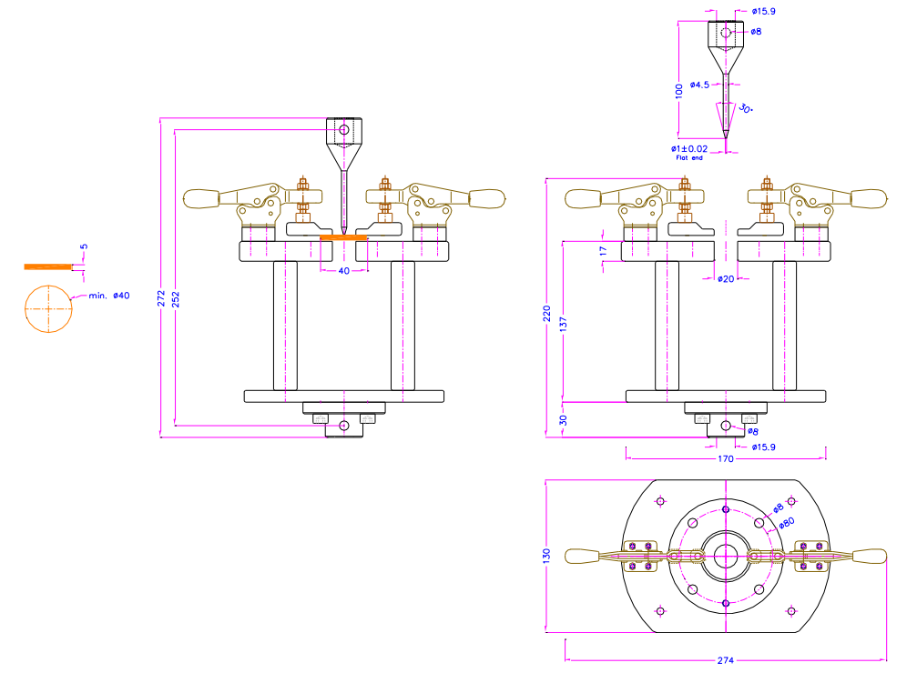 Dimensional drawing for EN388 puncture fixture