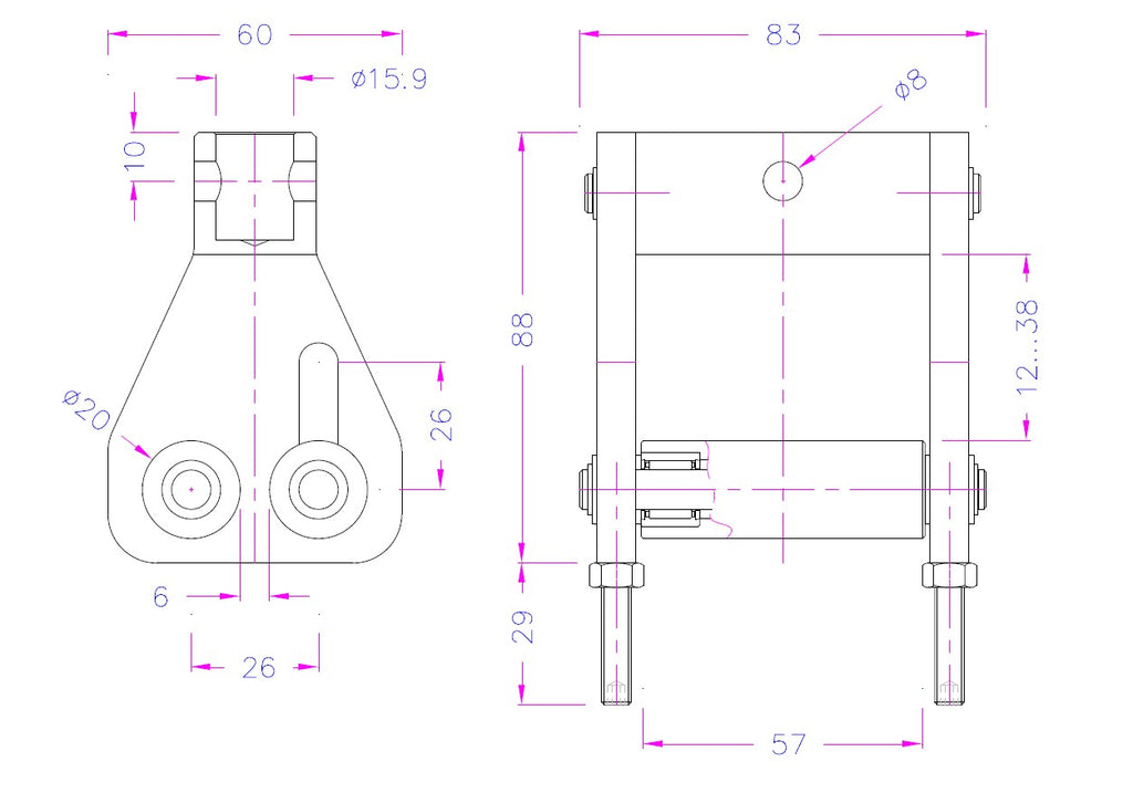 Dimensions with 20 mm Roller