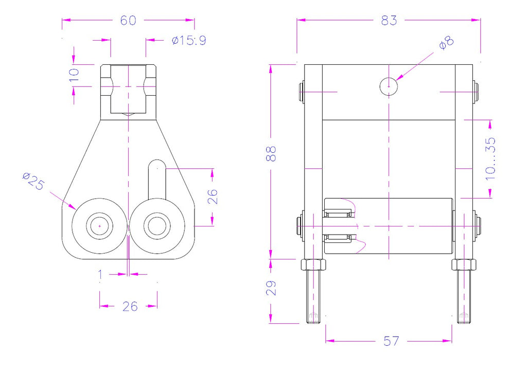 25 mm Roller Dimensions