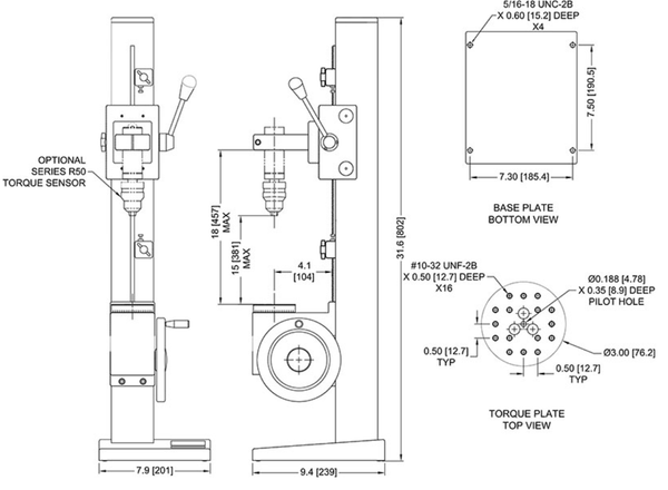 TST vertical torque test stand dimensions